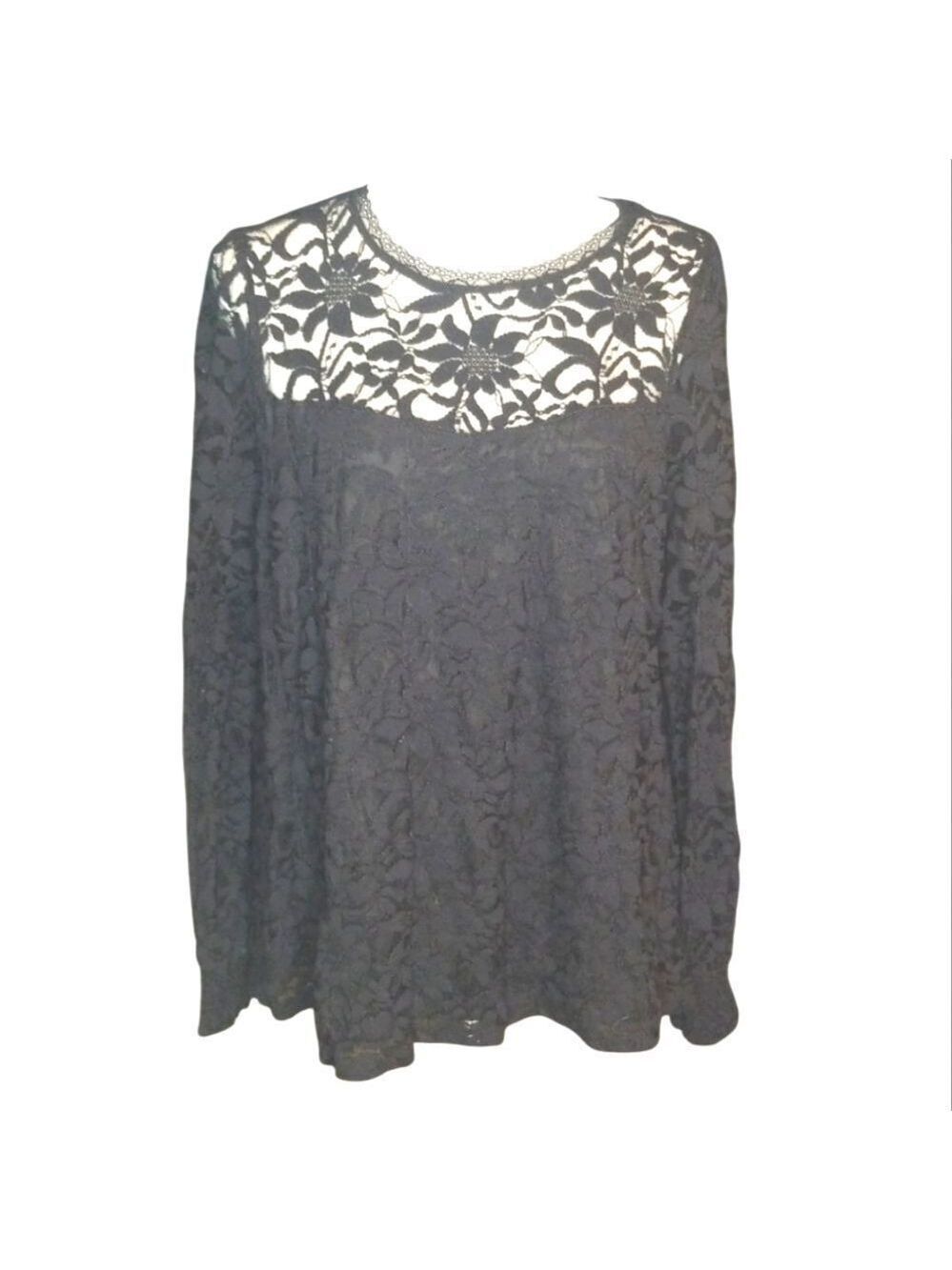 Torrid Georgette Blouse Black lace Yoke Long Sleeve Size Large